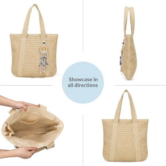 Summer Large Straw Bags For Women Travel Beach Totes Bag Woven Tote Handmade Sho - Picture 5 of 6